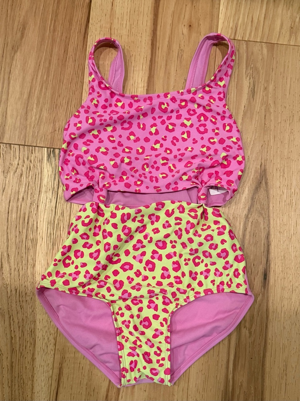 Girls' Pink Leopard Two-Piece One-Piece Style Swimsuit